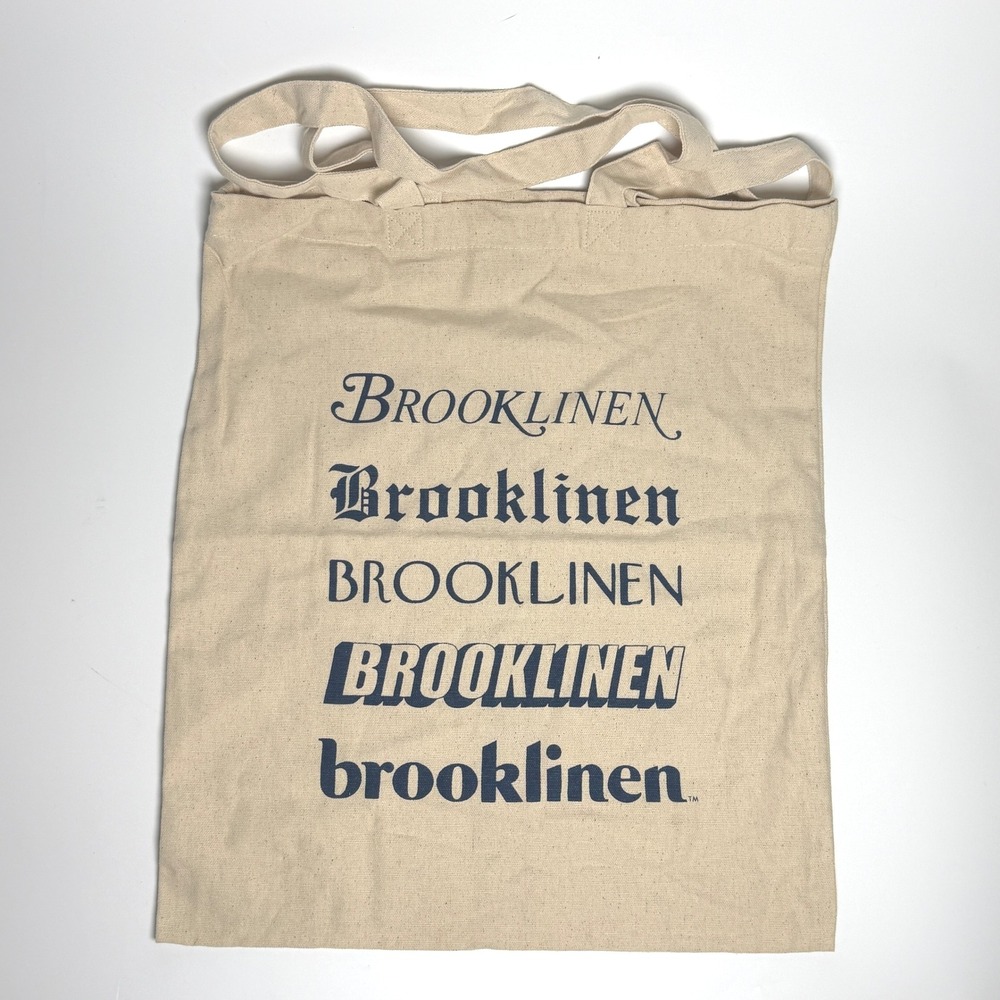 Brooklinen Canvas Tote Bag Natural Cotton Multi Font Logo Graphic Cream Carryall